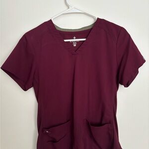 Med Couture Women’s Burgandy/Maroon Short Sleeve Scrub Top